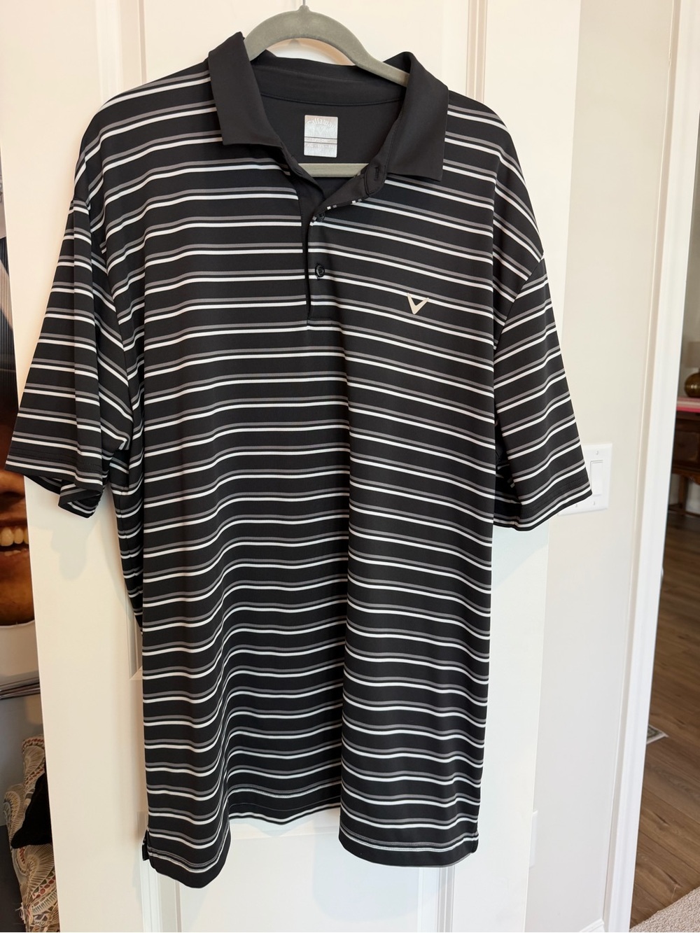 Callaway Men's Opti-Dri Golf Polo Black White Gray Striped Shirt Men’s Size XXL